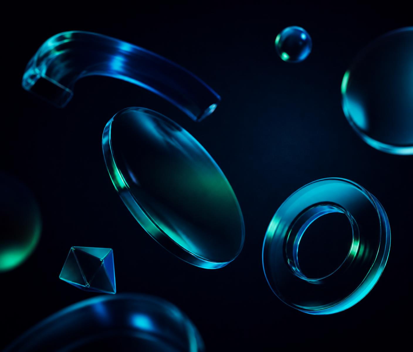 Abstract glass forms representing BrandNest's layered growth approach